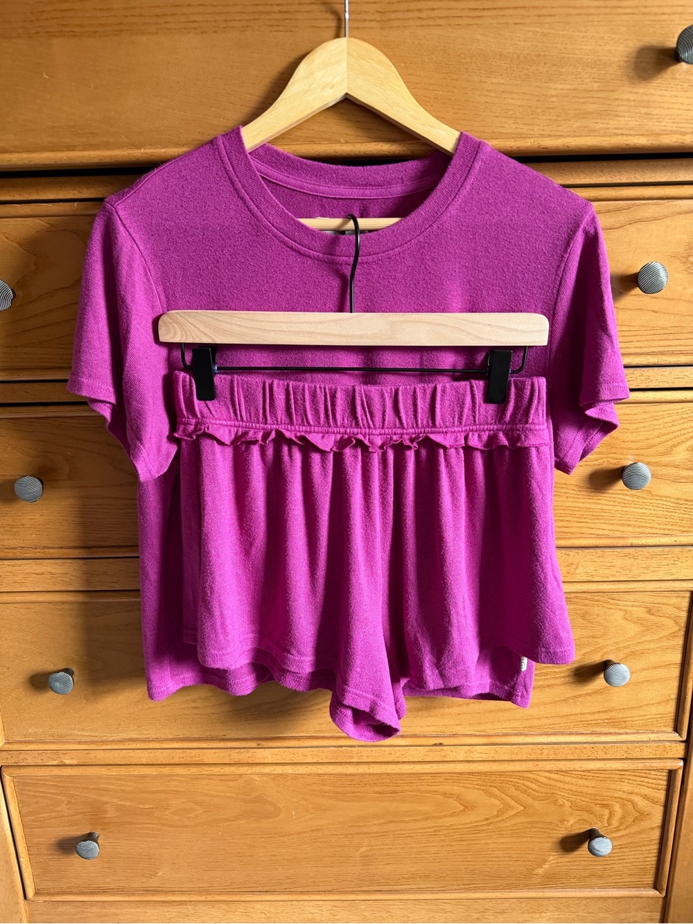 UGG Aniyah Knit Short Pajamas 2PC Set Sleepwear Magenta Ruffle Womens Size S